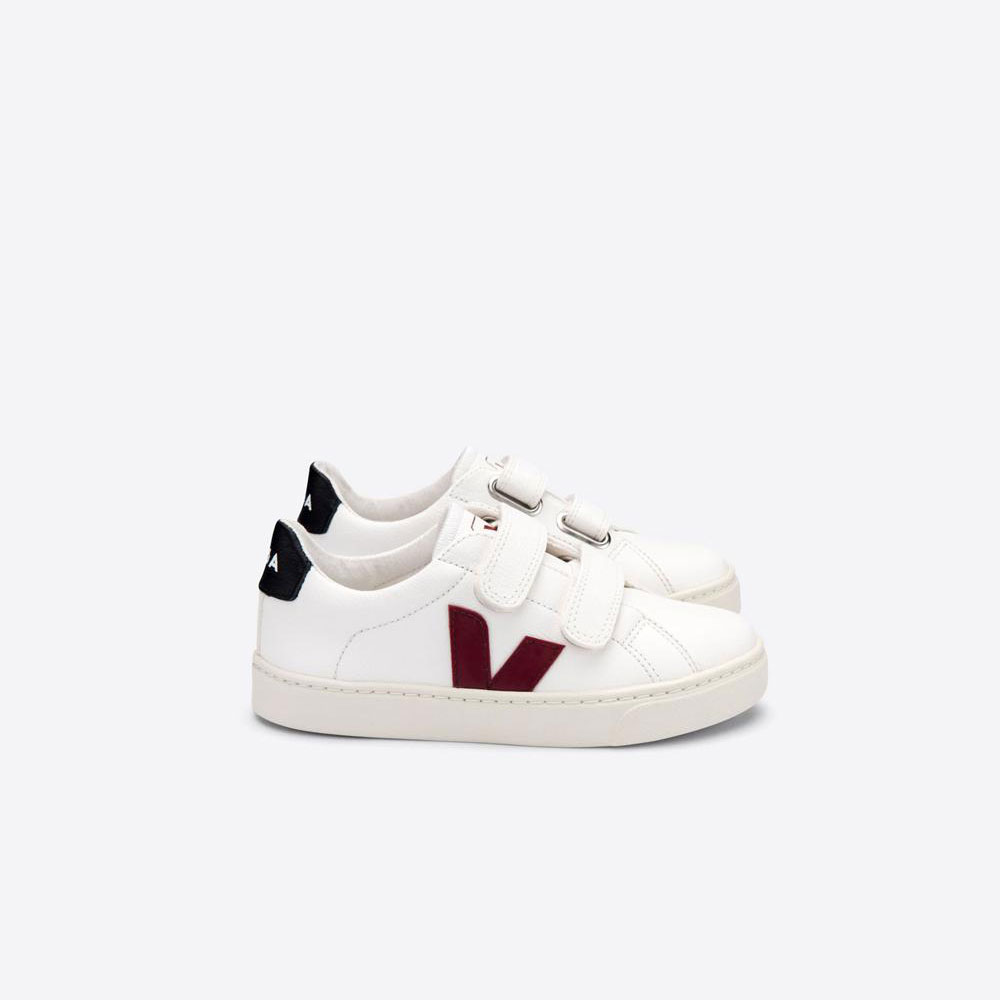 Veja Kid's Esplar Extra Sneakers - White/Burgundy/Black - USA (30749-HOTK)